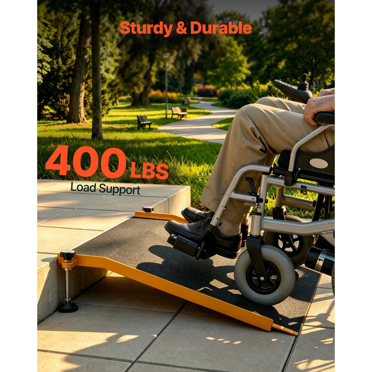 Threshold Ramp for Doorways, 26.4 x 31.9 in, Platform Aluminum Wheelchair Ramp with Adjustable Height, Non-Slip Door Threshold Ramps, 400 lbs Load Capacity, for Home Steps, Wheelchairs, Walkers