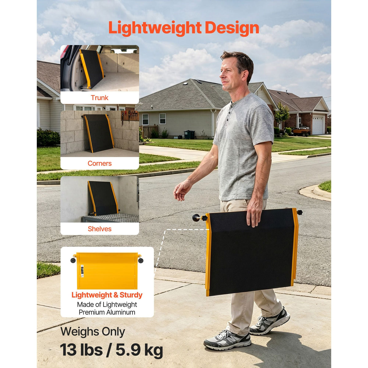 Threshold Ramp for Doorways, 26.4 x 31.9 in, Platform Aluminum Wheelchair Ramp with Adjustable Height, Non-Slip Door Threshold Ramps, 400 lbs Load Capacity, for Home Steps, Wheelchairs, Walkers