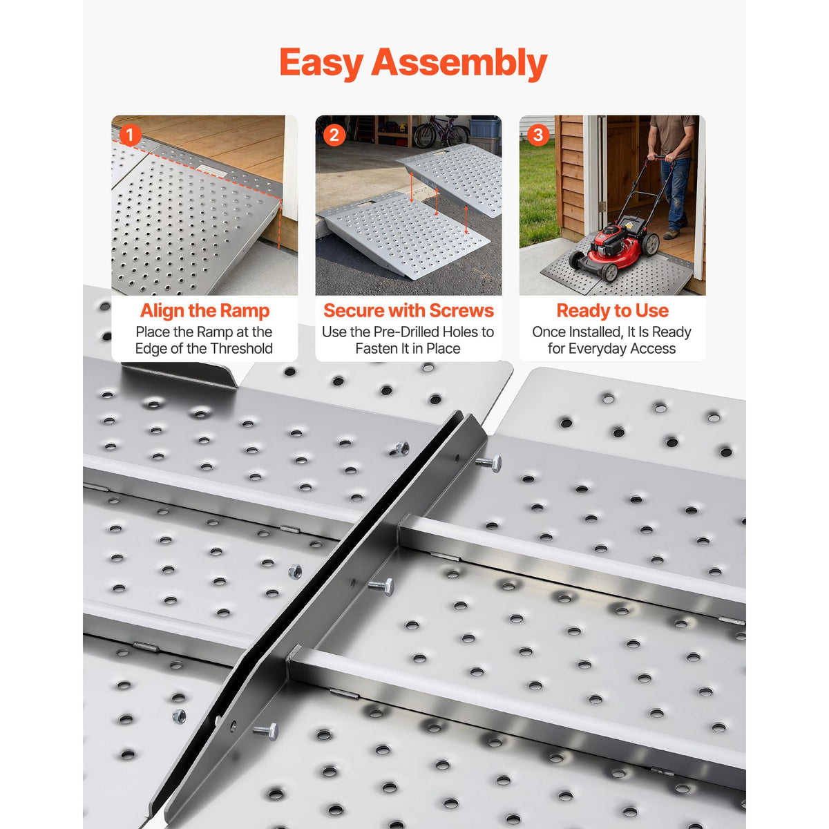 Threshold Ramp for Doorways, 29.5 x 24.3 in, Platform Aluminum Wheelchair Ramp, Non-Slip Door Threshold Ramps, 750 lbs Load Capacity, for Home Steps, Curbs, Wheelchairs, Walkers, Scooter, Carts