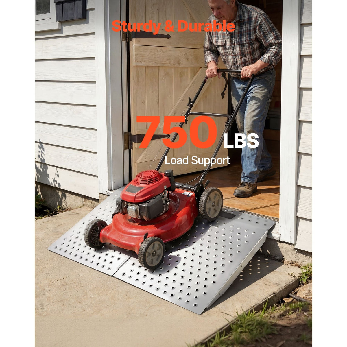 Threshold Ramp for Doorways, 29.5 x 24.3 in, Platform Aluminum Wheelchair Ramp, Non-Slip Door Threshold Ramps, 750 lbs Load Capacity, for Home Steps, Curbs, Wheelchairs, Walkers, Scooter, Carts
