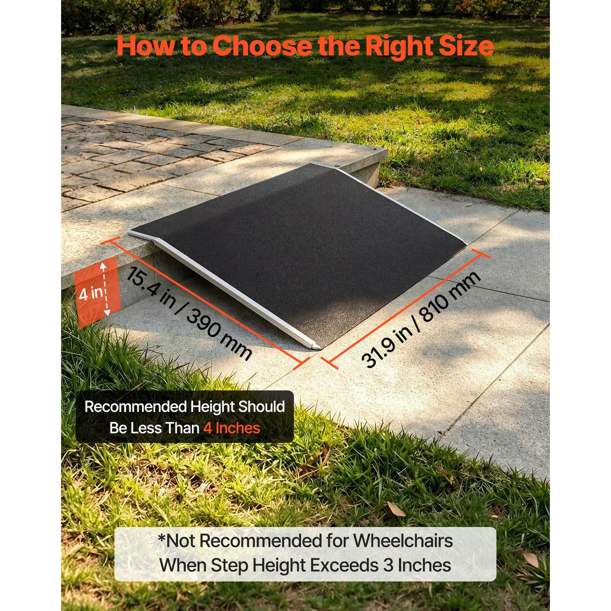 Threshold Ramp for Doorways, 31.9 x 15.4 in, Platform Aluminum Wheelchair Ramp, Non-Slip Door Threshold Ramps, 400 lbs Load Capacity, for Home Steps, Curbs, Wheelchairs, Walkers, Scooter, Carts