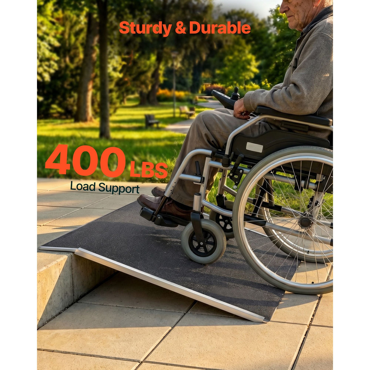 Threshold Ramp for Doorways, 31.9 x 15.4 in, Platform Aluminum Wheelchair Ramp, Non-Slip Door Threshold Ramps, 400 lbs Load Capacity, for Home Steps, Curbs, Wheelchairs, Walkers, Scooter, Carts