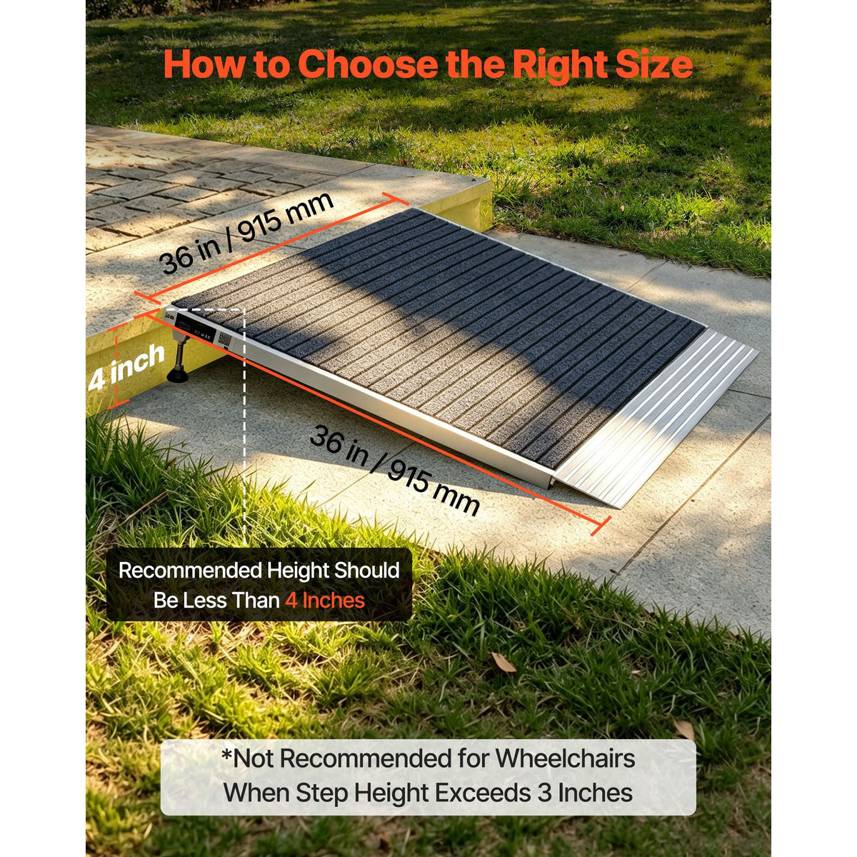 Threshold Ramp for Doorways, 36 x 36 in, Platform Aluminum Wheelchair Ramp with Adjustable Height, Non-Slip Door Threshold Ramps, 700 lbs Load Capacity, for Home Steps, Wheelchairs, Walkers