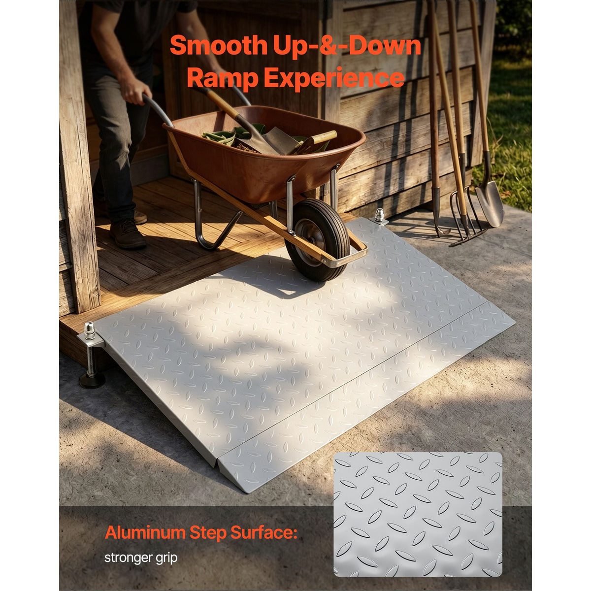 Threshold Ramp for Doorways, 42.5 x 23.2 in, Platform Aluminum Wheelchair Ramp with Adjustable Height, Non-Slip Door Threshold Ramps, 1000 lbs Capacity, for Home Steps, Wheelchairs, Walkers