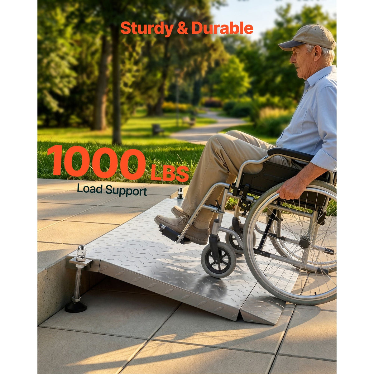 Threshold Ramp for Doorways, 42.5 x 23.2 in, Platform Aluminum Wheelchair Ramp with Adjustable Height, Non-Slip Door Threshold Ramps, 1000 lbs Capacity, for Home Steps, Wheelchairs, Walkers