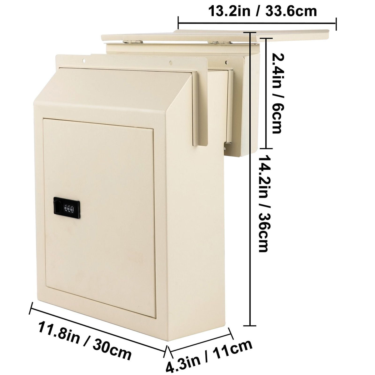 Through-The-Door Locking Drop Box, 11.8\'\'x4.3\'\'x14.2\'\' Door Drop Box, Door Slot Mailbox with 1.77\'\' Chute & Code Lock, Rainproof Steel Mail Catcher for Depositing Mail, Keys, Rents, Chec