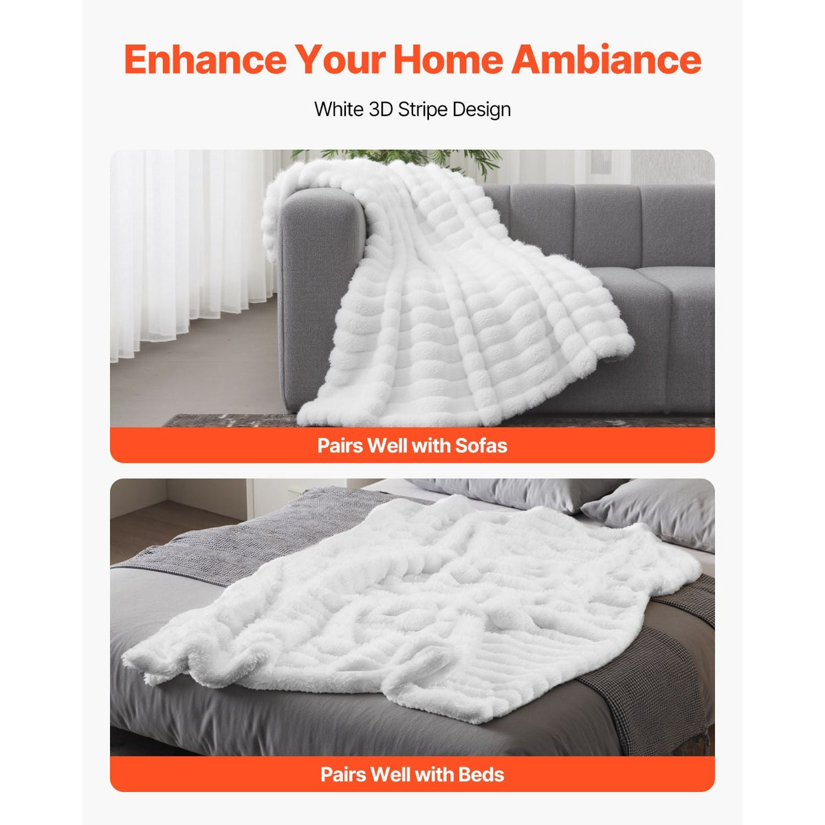 Throw Blanket, 50 x 60 Inches / 1270 x 1524 mm, Faux Fur Cozy Throw Blankets, Cute Small Fuzzy Throws, Lightweight Super Soft Bed Blanket, Ideal for Couch, Sofa, Bedroom, White