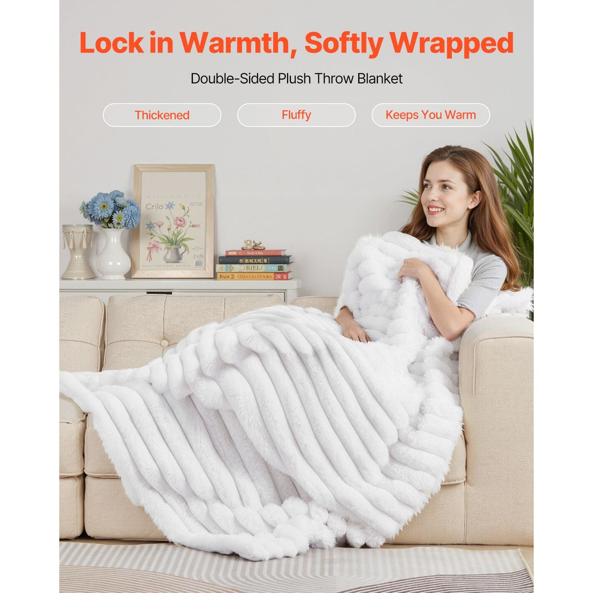 Throw Blanket, 50 x 60 Inches / 1270 x 1524 mm, Faux Fur Cozy Throw Blankets, Cute Small Fuzzy Throws, Lightweight Super Soft Bed Blanket, Ideal for Couch, Sofa, Bedroom, White