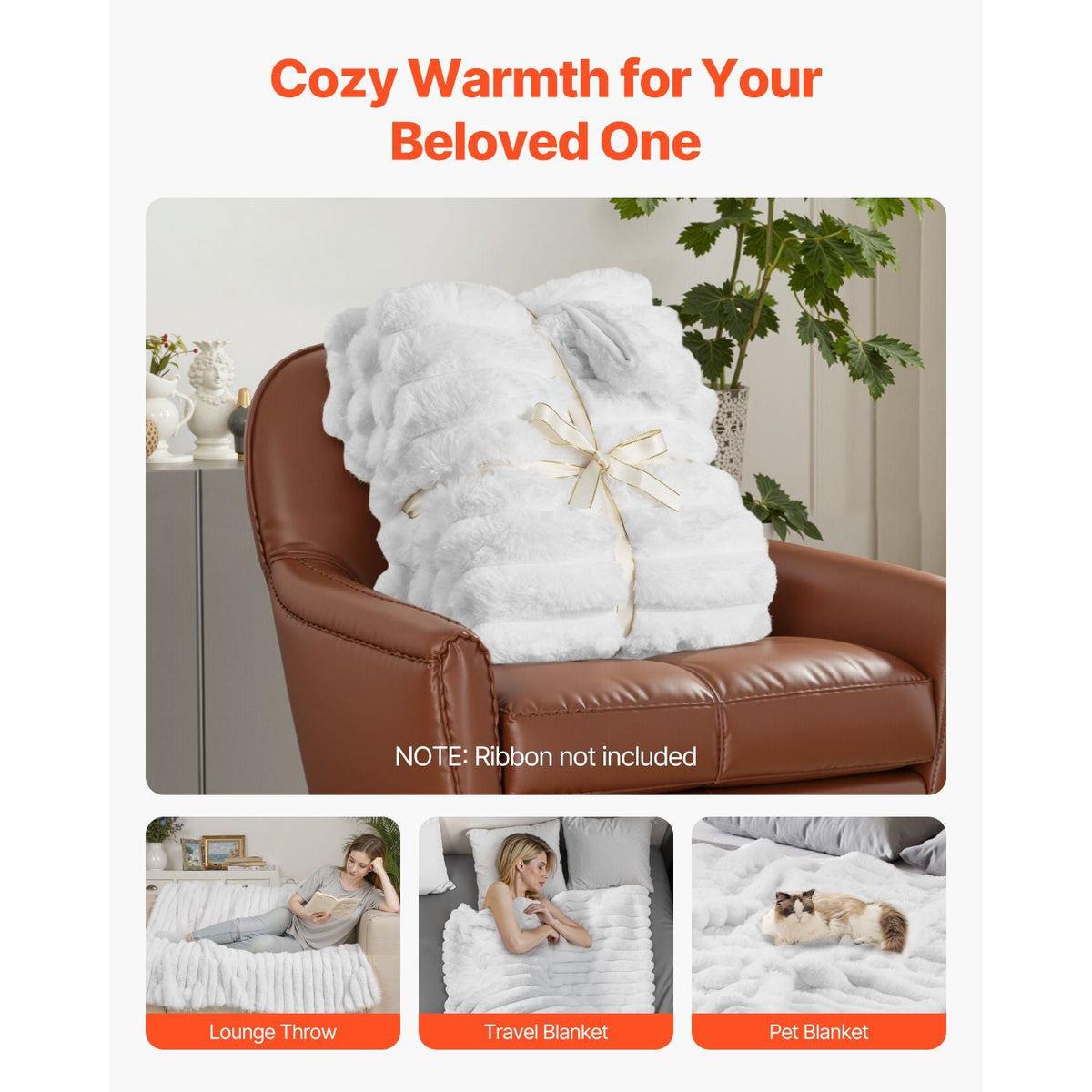 Throw Blanket, 50 x 60 Inches / 1270 x 1524 mm, Faux Fur Cozy Throw Blankets, Cute Small Fuzzy Throws, Lightweight Super Soft Bed Blanket, Ideal for Couch, Sofa, Bedroom, White