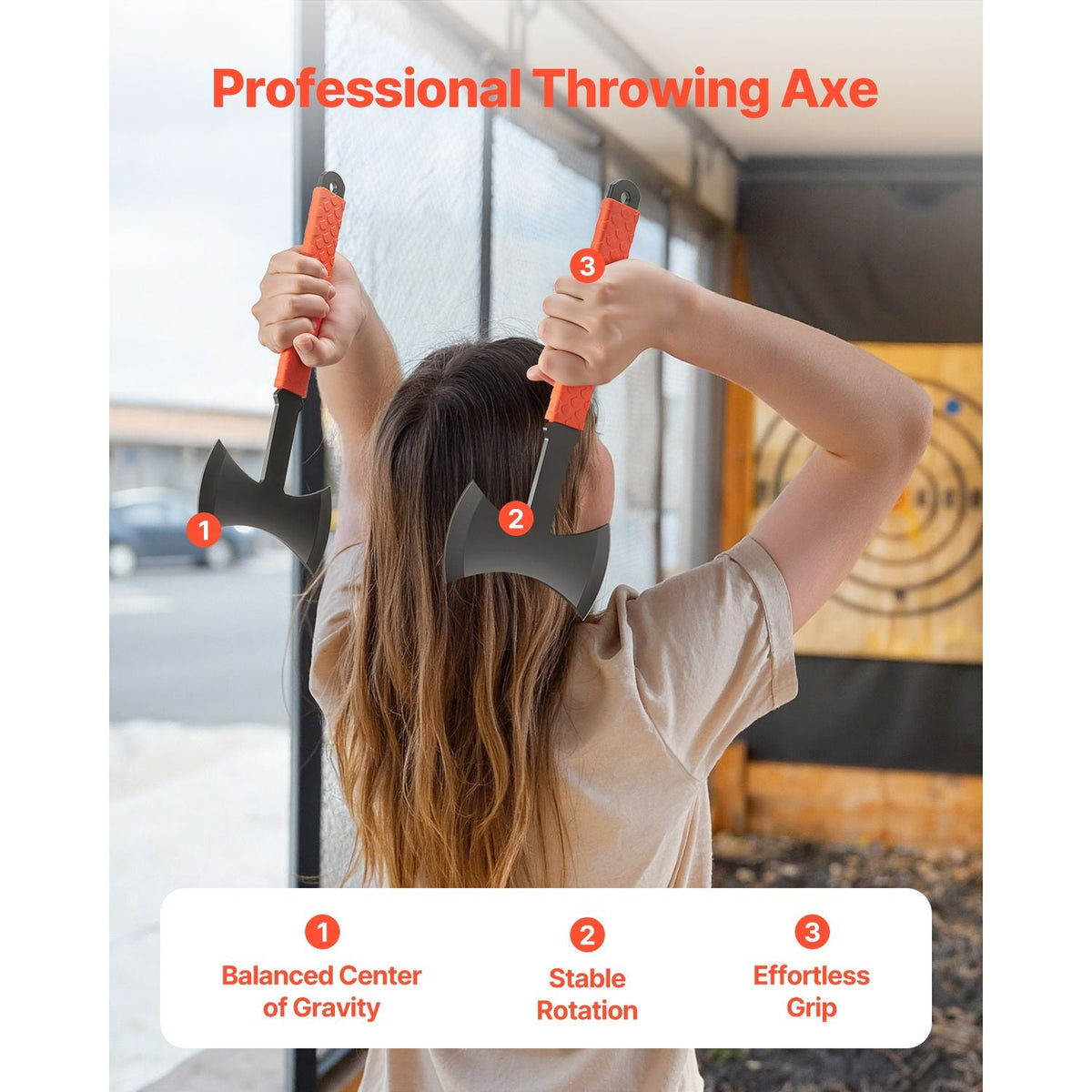 Throwing Axes and Tomahawks, 3 Pack 11.9 inch Double Bit Axe Throwing Hatchet Set, Stainless Steel Head with Non-Slip TPR Rubber Handle, with Black Nylon Sheath, for Recreation and Competition