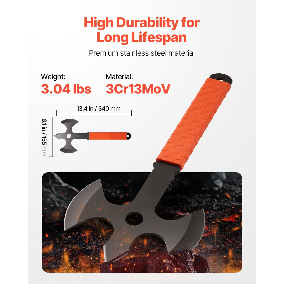 Throwing Axes and Tomahawks, 3 Pack 13.4 inch Triple Edge Axe Throwing Hatchet Set, Stainless Steel Head with Non-Slip TPR Rubber Handle, with Black Nylon Sheath, for Recreation and Competition