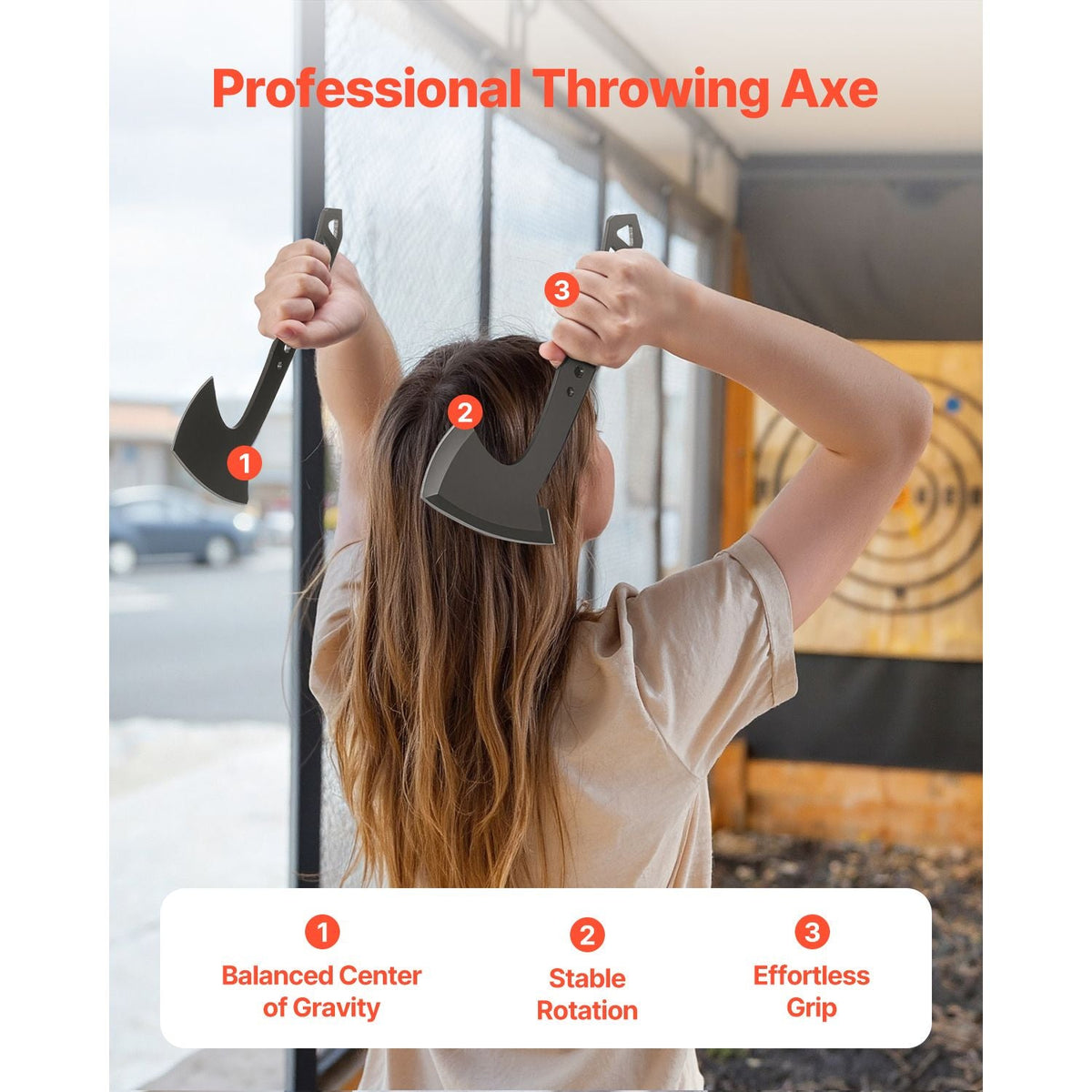 Throwing Axes and Tomahawks, 3 Pack Axe Throwing Hatchet Set, Multi-Functional Handle with Wrench and Bottle Opener, Stainless Steel, with Black Nylon Sheath, for Recreation and Competition