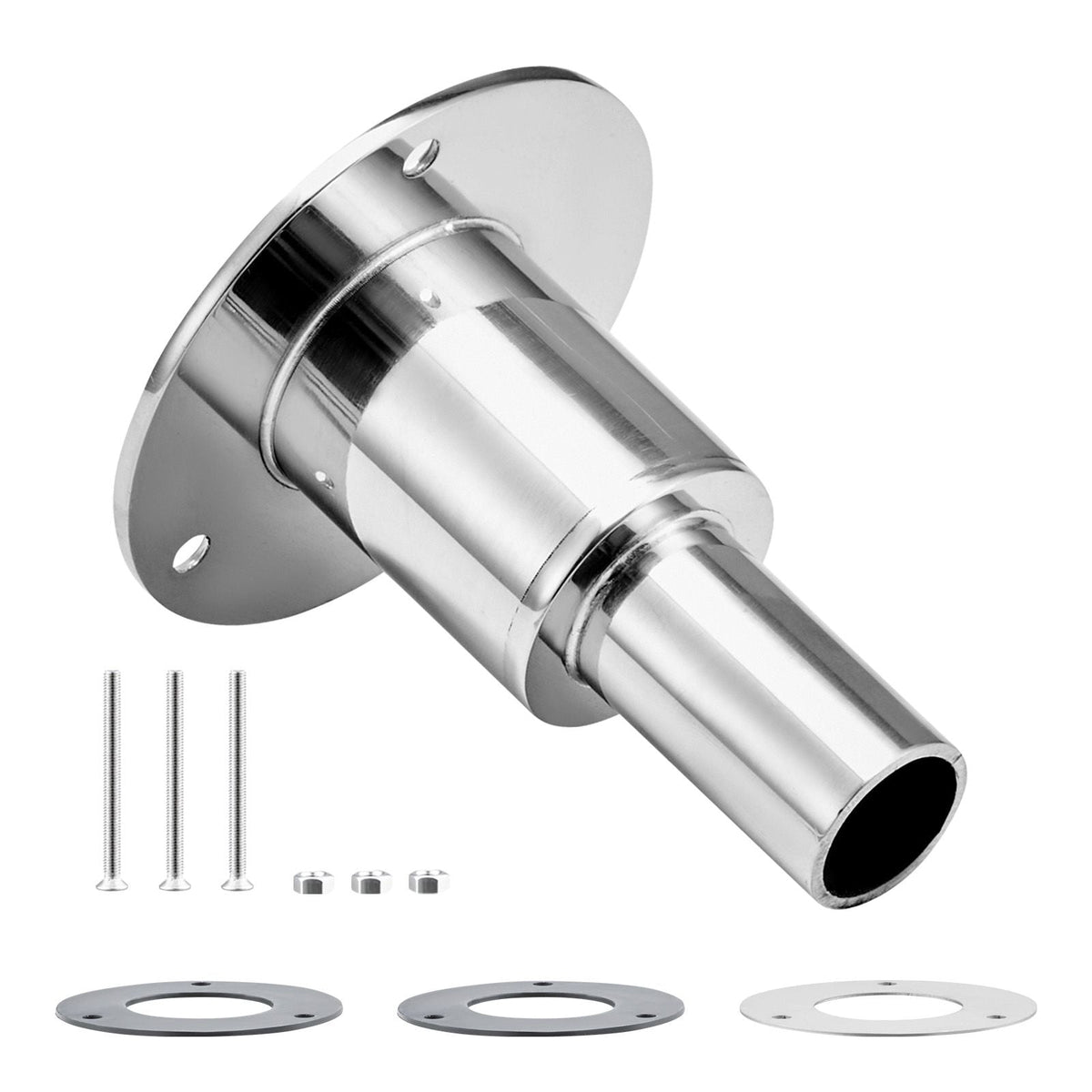 Thru Hull Exhaust Skin Fitting, 0.94 inch Diesel Heater Exhaust Skin Fitting, Straight Thru Hull Exhausts Skins Fits Kit with Screws, Nuts & Gasket for Diesel Heaters, 316 Stainless Steel