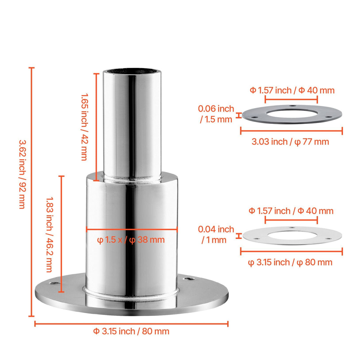Thru Hull Exhaust Skin Fitting, 0.94 inch Diesel Heater Exhaust Skin Fitting, Straight Thru Hull Exhausts Skins Fits Kit with Screws, Nuts & Gasket for Diesel Heaters, 316 Stainless Steel
