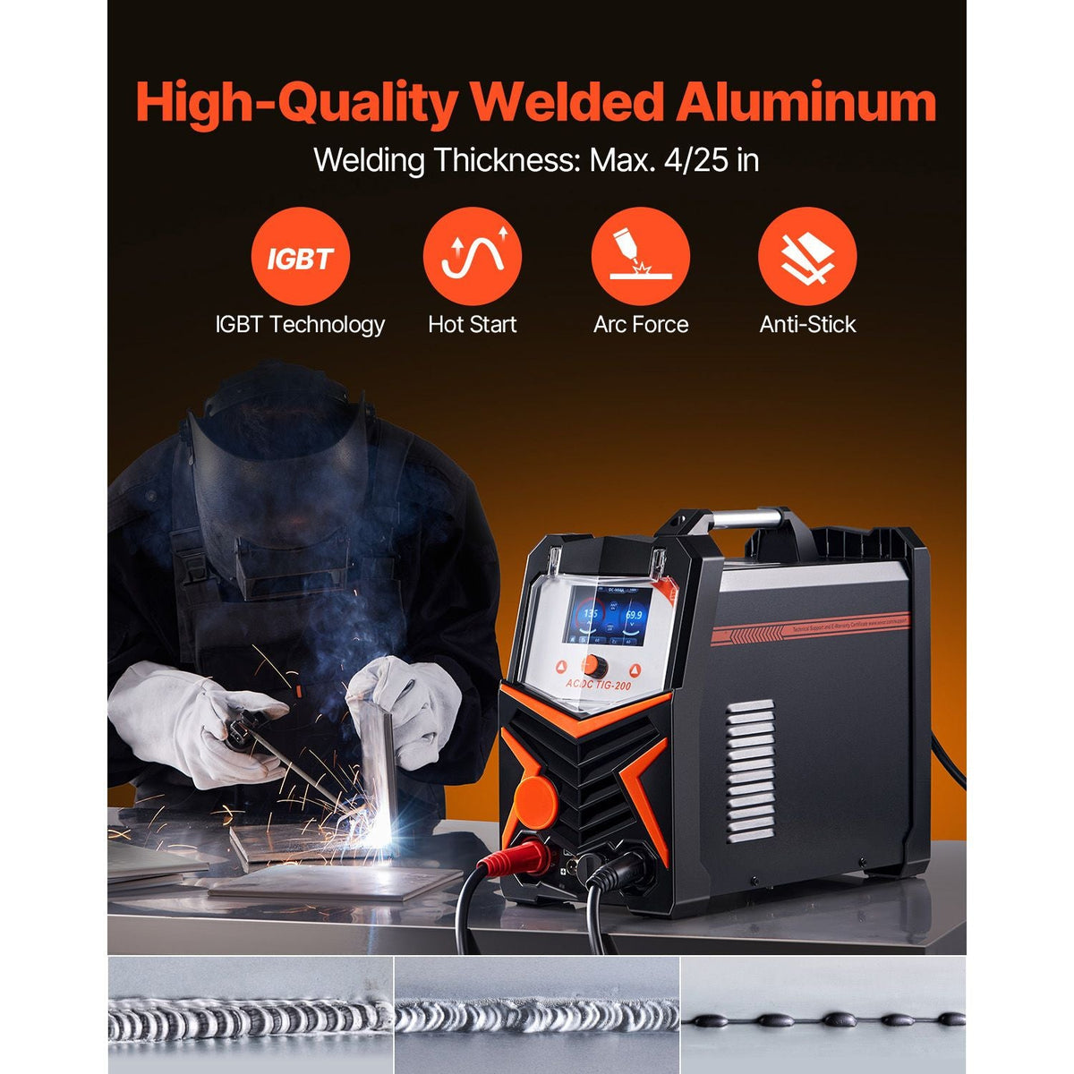 TIG Welder, 200A 6-In-1 Aluminum Welding Machine (LED Display) - AC TIG/DC TIG/AC Pulse TIG/DC Pulse TIG/Spot TIG/MMA(Stick), 110&220V Dual Voltage Electric Welder with Synergic Control IGBT