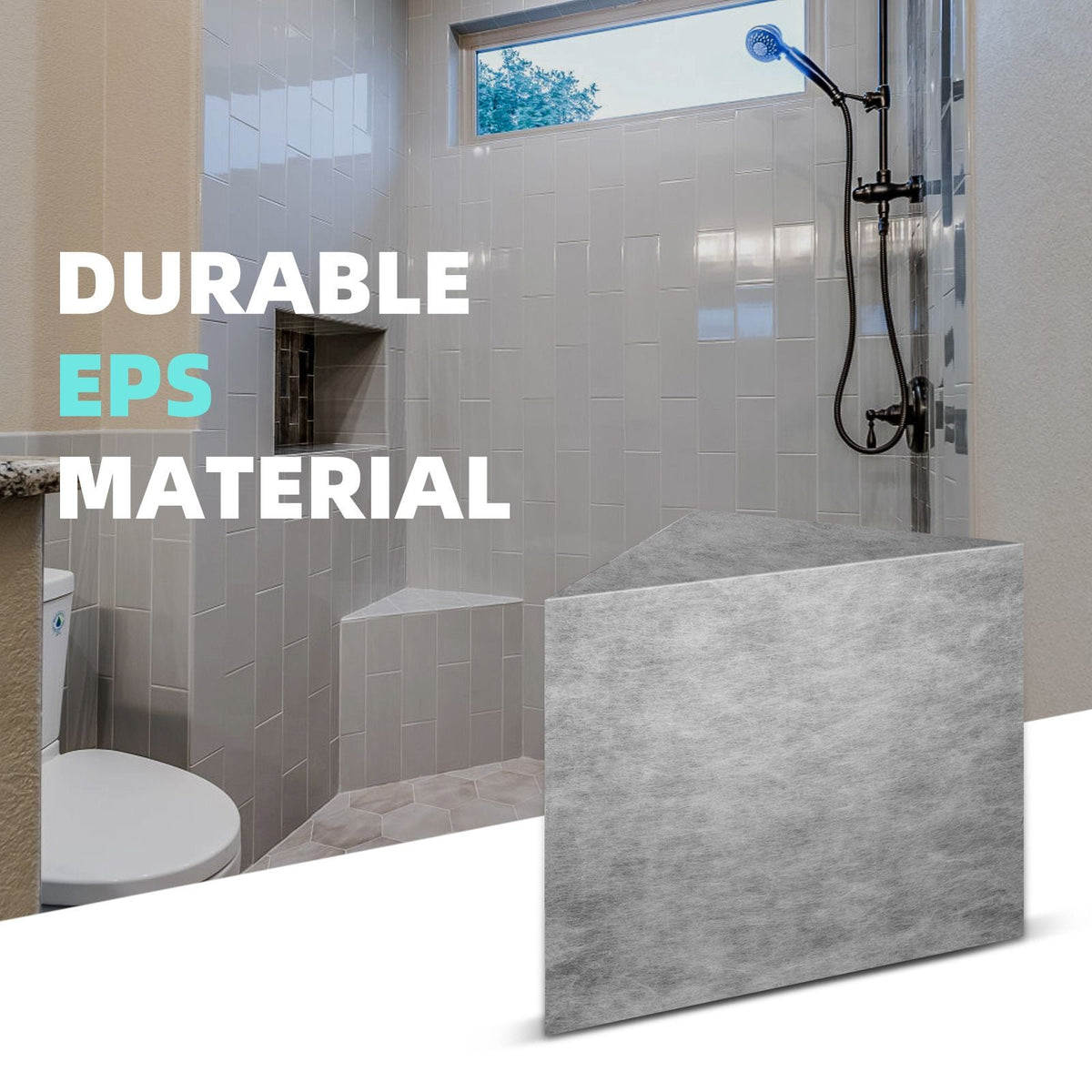 Tile Shower Seat, 22.4\" x 16\" x 20\" Ready to Tile Shower Seat, Factory Waterproof & 100% Leak Proof Tileable Shower Corner Seat, 440lbs Load-Bearing Triangular Board Shower Bench, Grey