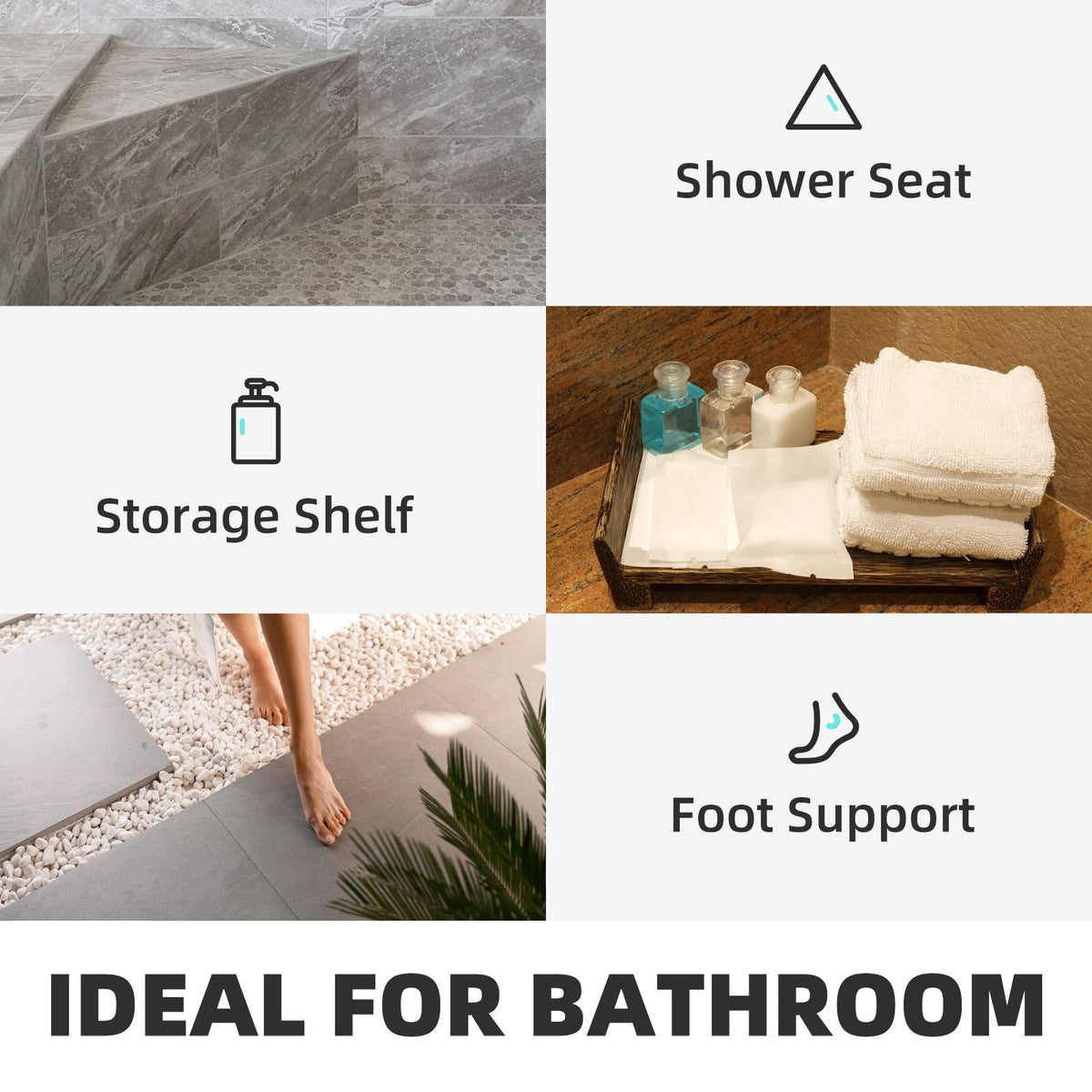Tile Shower Seat, 22.4\" x 16\" x 20\" Ready to Tile Shower Seat, Factory Waterproof & 100% Leak Proof Tileable Shower Corner Seat, 440lbs Load-Bearing Triangular Board Shower Bench, Grey