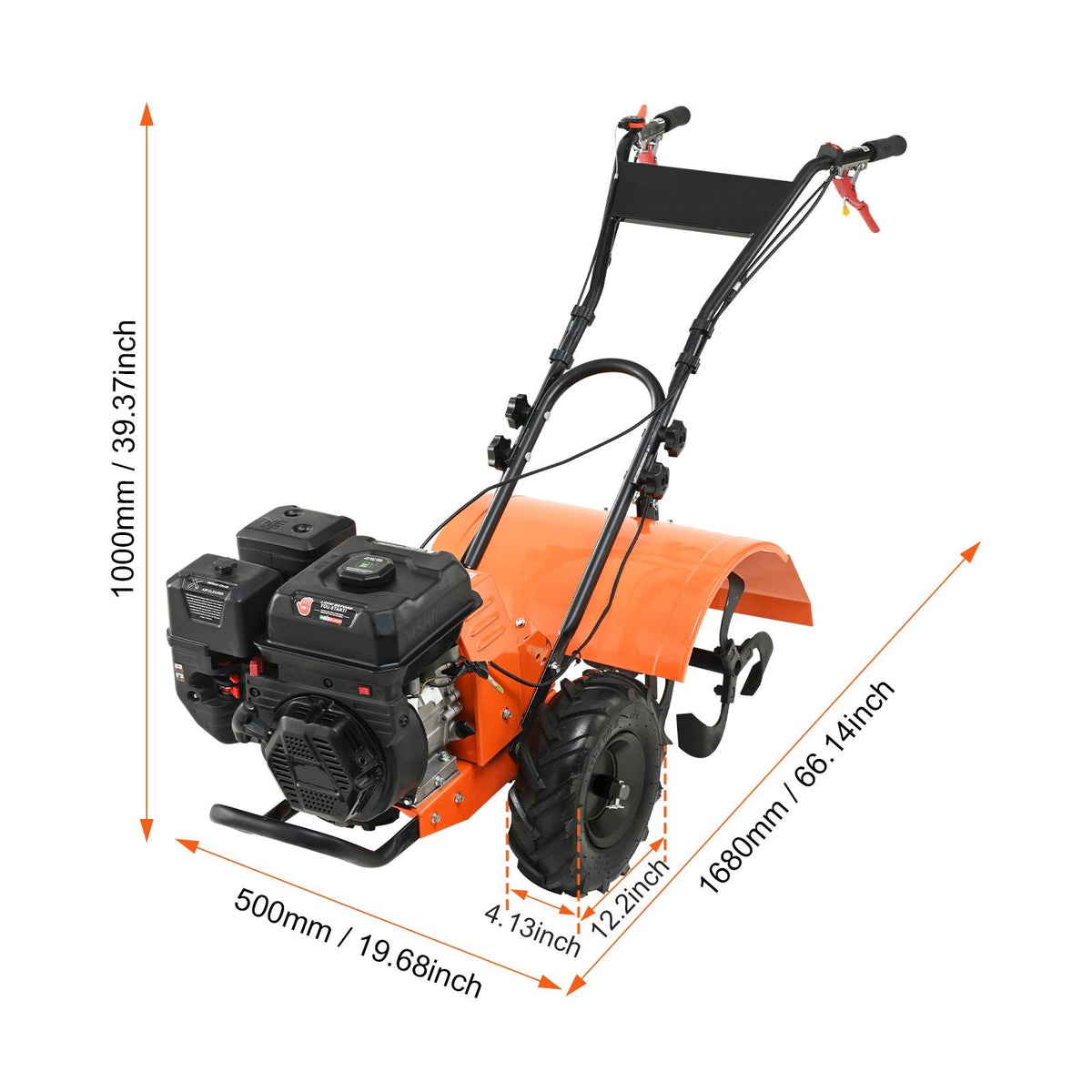 Tiller Cultivator, 212CC 4-Stroke Garden Cultivator, Tiller with 4 Steel Adjustable Rear Tines for Lawn, Garden and Field Soil Cultivation