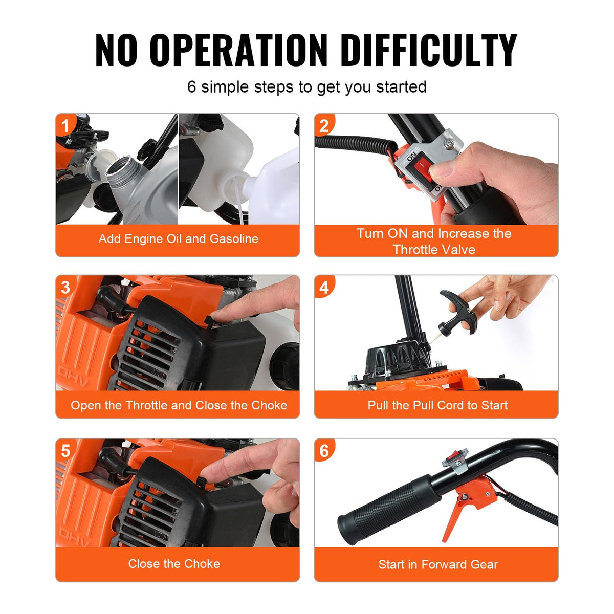 Tiller Cultivator, 31CC 4-Stroke Garden Cultivator, Tiller with 4 Steel Adjustable Front Tines for Lawn, Garden and Field Cultivation