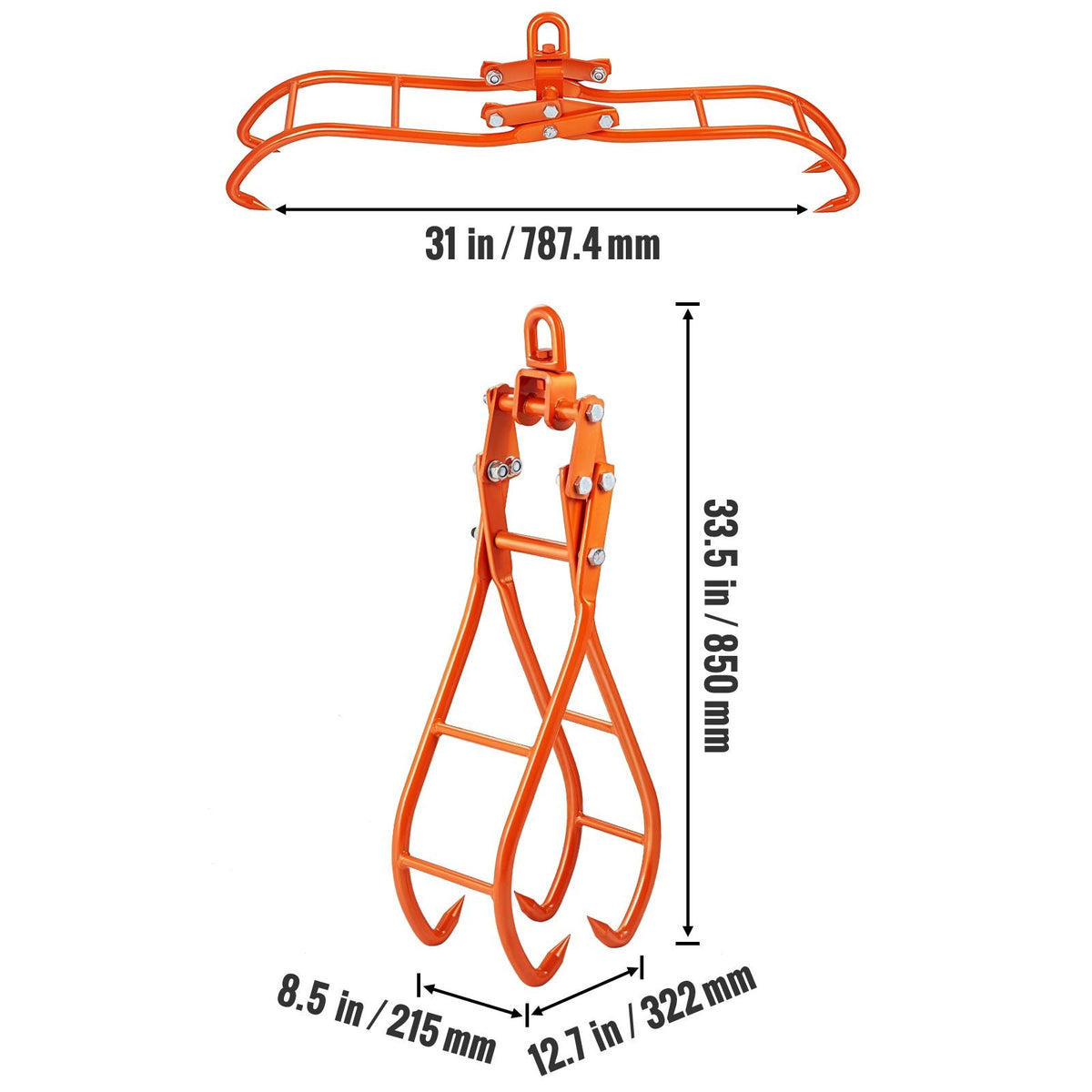 Timber Claw Hook, 28 inch 4 Claw Log Grapple for Logging Tongs, Swivel Steel Log Lifting Tongs, Eagle Claws Design with 2205 lbs/1000 kg Loading Capacity for Tractors, ATVs, Trucks, Forklifts