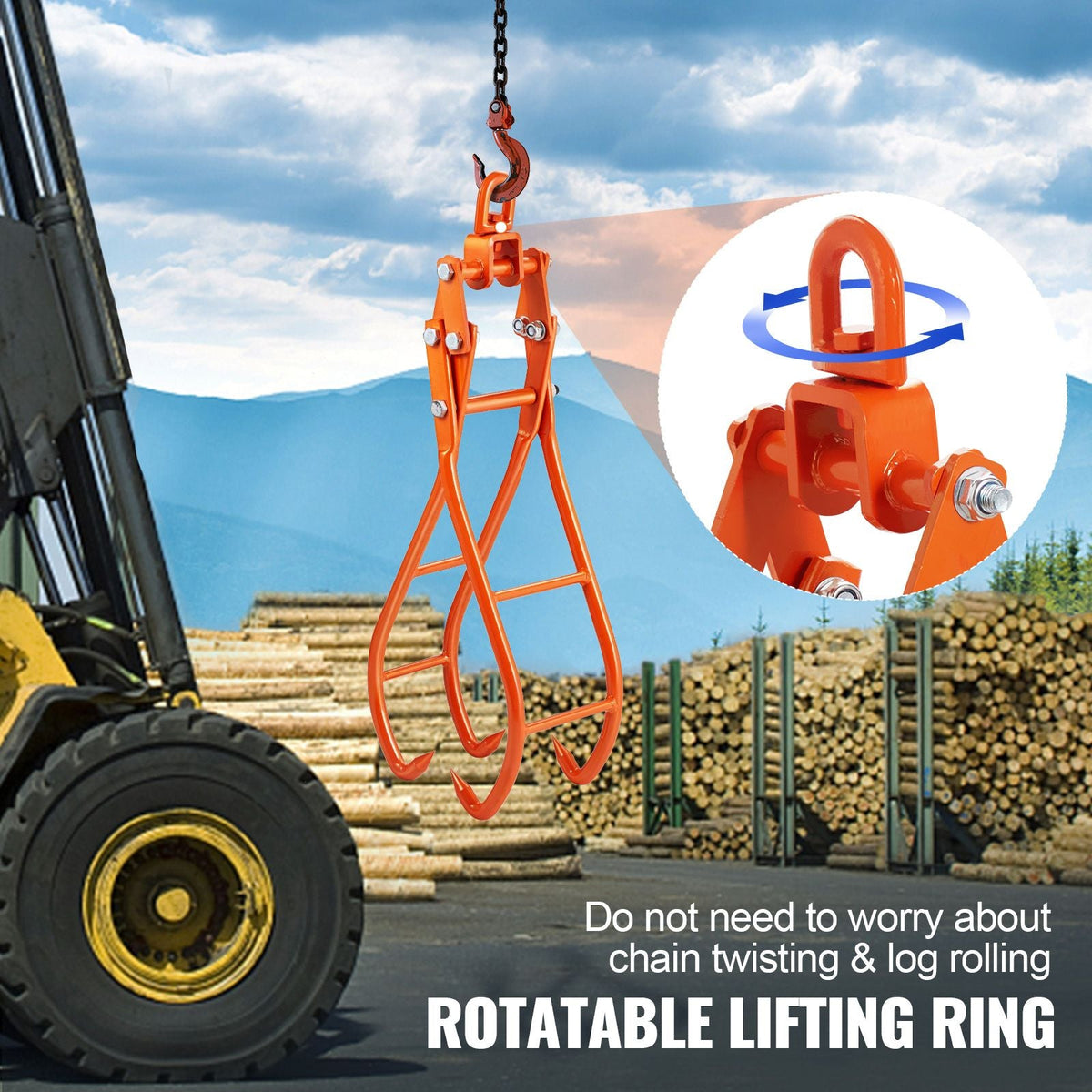 Timber Claw Hook, 36 inch 4 Claw Log Grapple for Logging Tongs, Swivel Steel Log Lifting Tongs, Eagle Claws Design with 3307 lbs/1500 kg Loading Capacity for Tractors, ATVs, Trucks, Forklifts