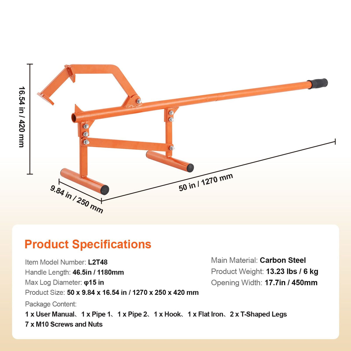 Timberjack, 46.5 in, Heavy Duty Steel Log Lifter, Log Roller with Adjustable Cant Hook, Logging Tools Log Jack for Logs Ups to 15" Dia, Timber Jack for Rolling Cutting Lifting Logs