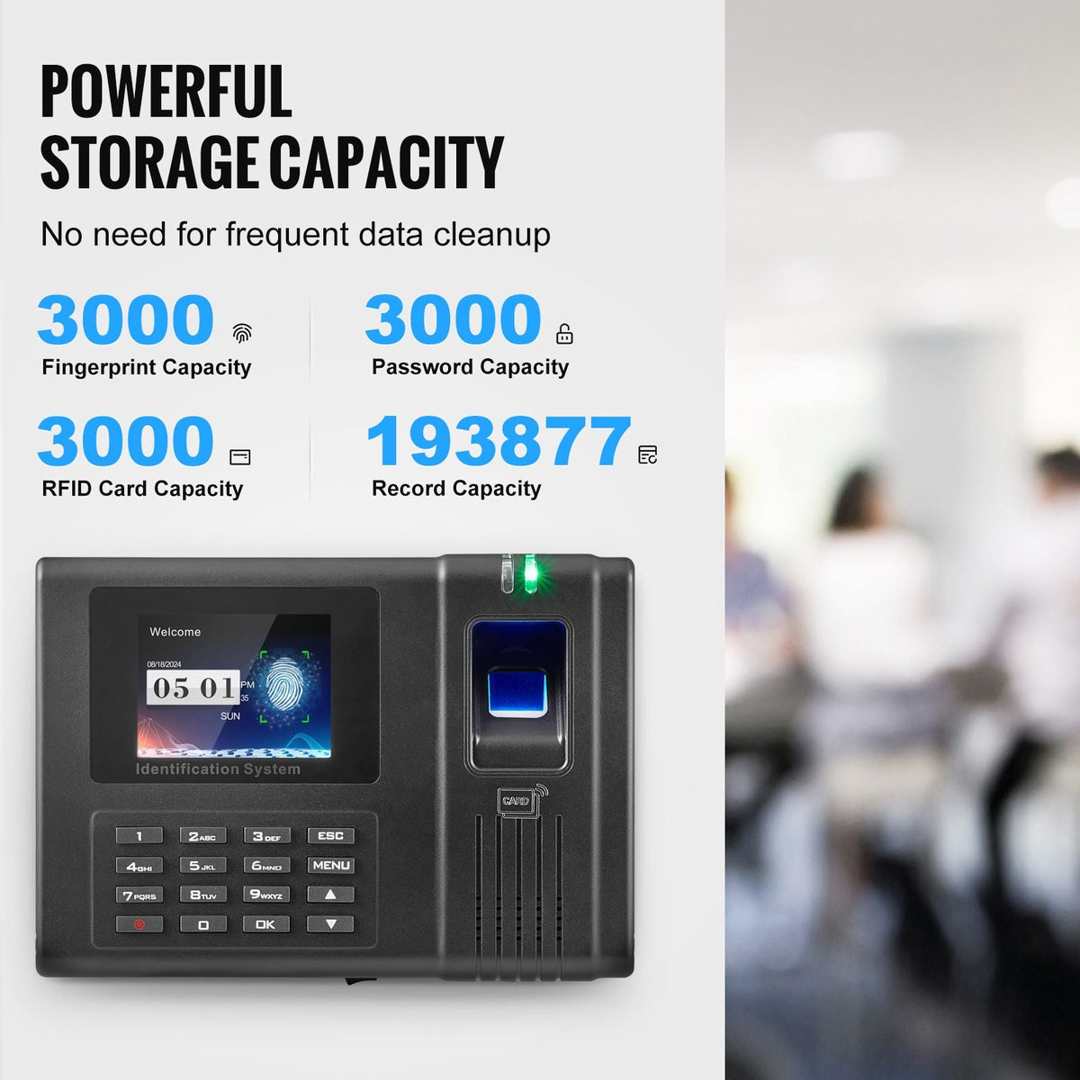 Time Clock, Fingerprint Time Clocks for Employees Small Business, Biometric Time Clock with 5 RFID Cards & USB Drive, Automatic Punch In/Out, No Monthly Fees