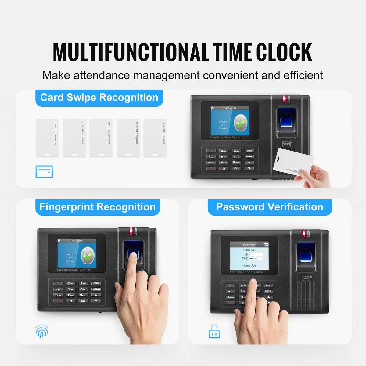 Time Clock, Fingerprint Time Clocks for Employees Small Business, Biometric Time Clock with 5 RFID Cards & USB Drive, Automatic Punch In/Out, No Monthly Fees