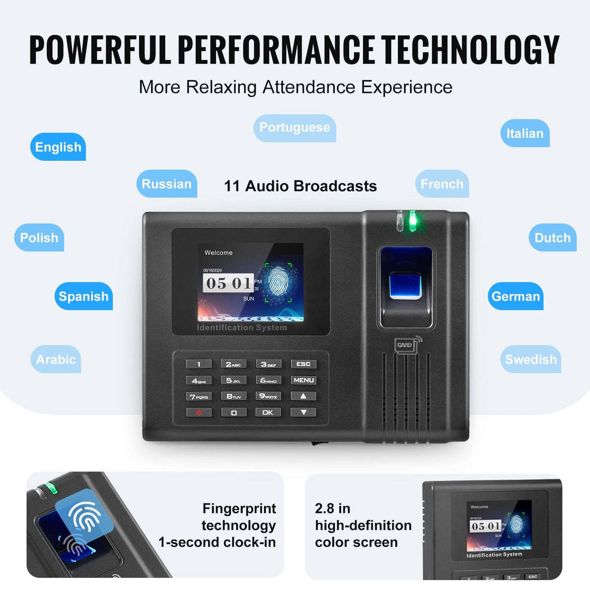 Time Clock, Fingerprint Time Clocks for Employees Small Business, Biometric Time Clock with 5 RFID Cards & USB Drive, Automatic Punch In/Out, No Monthly Fees