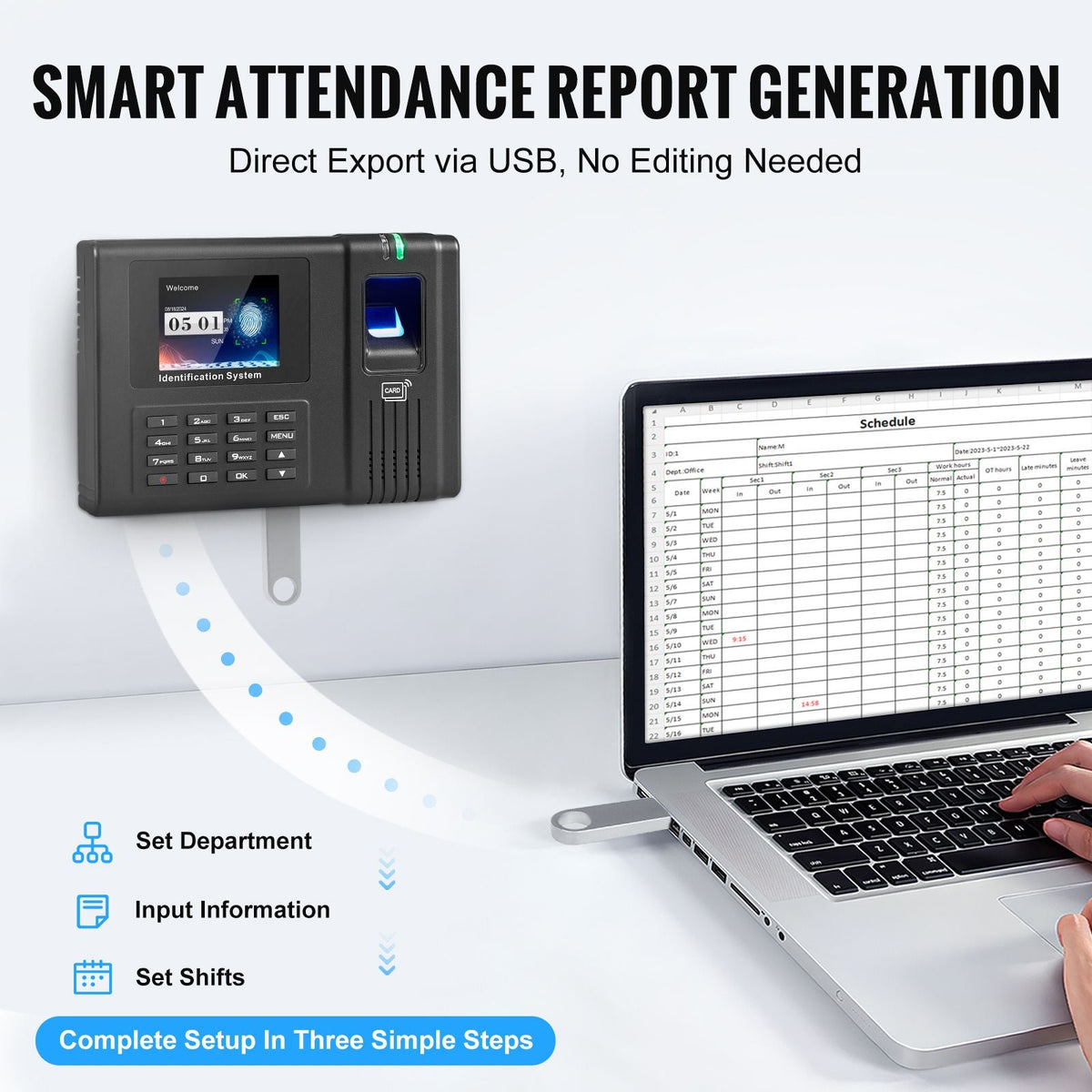 Time Clock, Fingerprint Time Clocks for Employees Small Business, Biometric Time Clock with 5 RFID Cards & USB Drive, Automatic Punch In/Out, No Monthly Fees