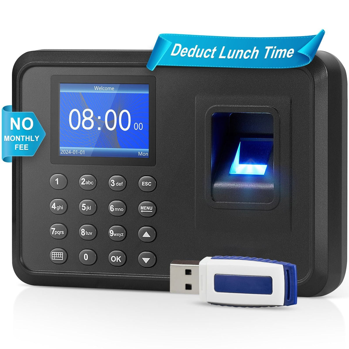Time Clock, Fingerprint Time Clocks for Employees Small Business, Biometric Time Clock with USB Drive, Automatic Punch In/Out, No Monthly Fees