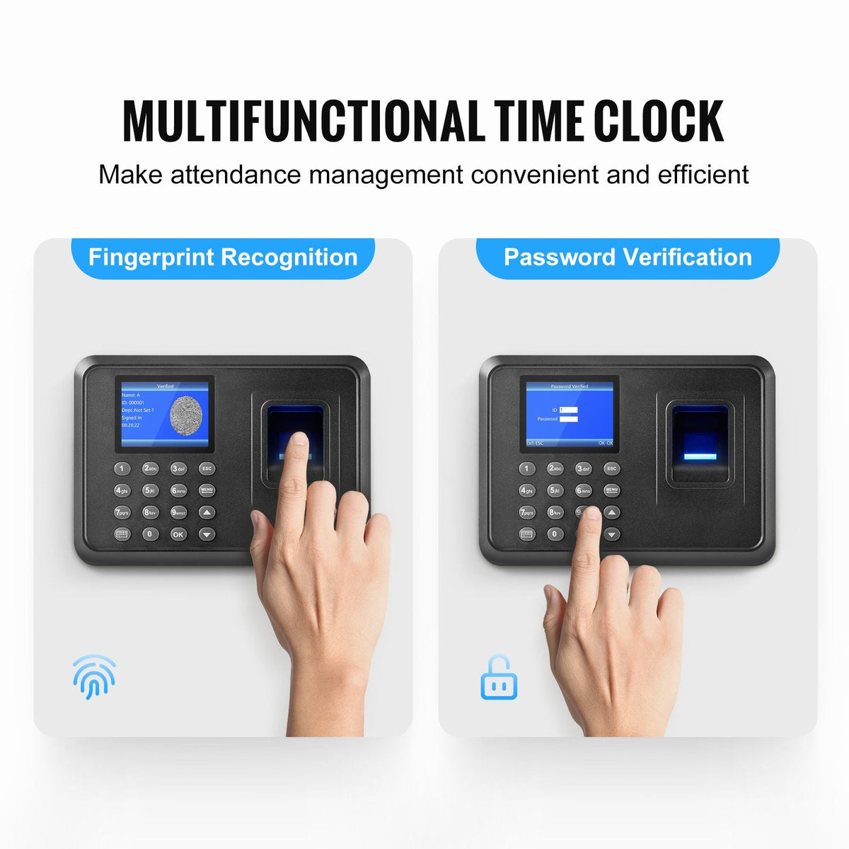 Time Clock, Fingerprint Time Clocks for Employees Small Business, Biometric Time Clock with USB Drive, Automatic Punch In/Out, No Monthly Fees