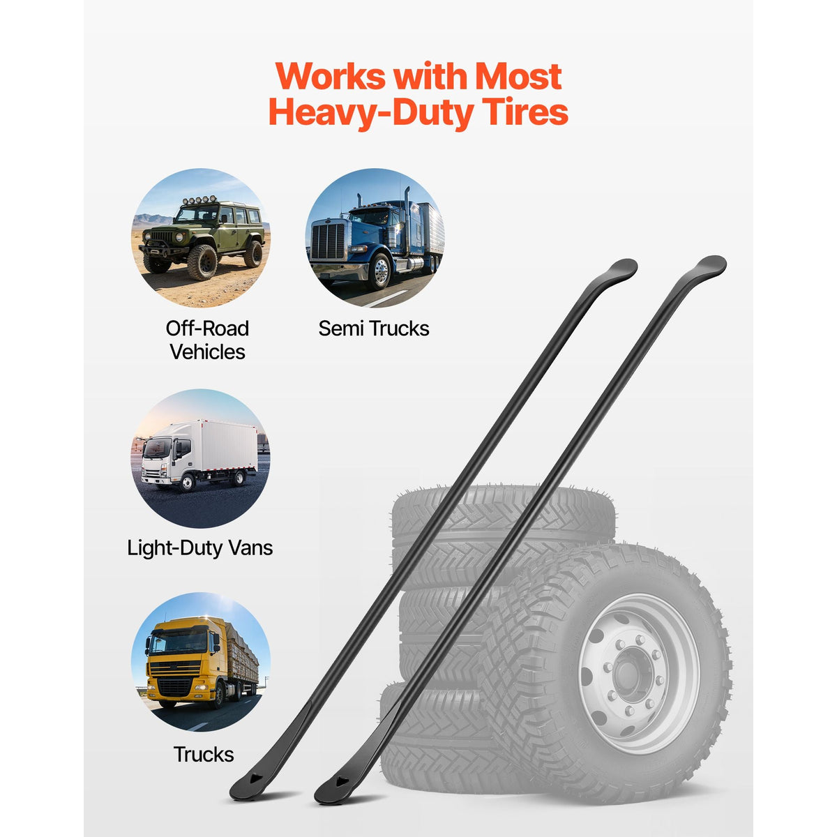 Tire Bars, 2 PCS 38.2 Inch Tire Mount and Demount Iron, Heavy Duty Alloy Steel Mounting Tools, Professional Changing Removal Tools for Truck, Semi Truck, Off-Road Vehicle, Light-Duty Van, Black