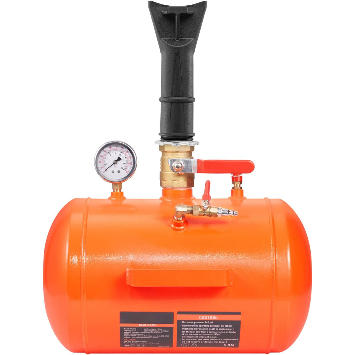 Tire Bead Blaster, 5 Gallon/19L Capacity, Includes Pressure Gauge & Handle, 145 PSI Max Inflation Tank, Operates Between 85-116 PSI for Cars, Trucks, and ATVs