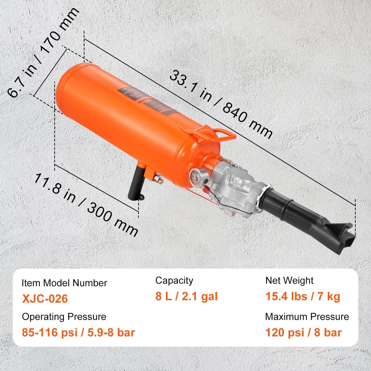 Tire Bead Setter, 8L Capacity, 120 PSI Air Bead Blaster, Handheld & Portable Inflation Device, 85-116 PSI for Trucks, Tractors, ATVs & Cars