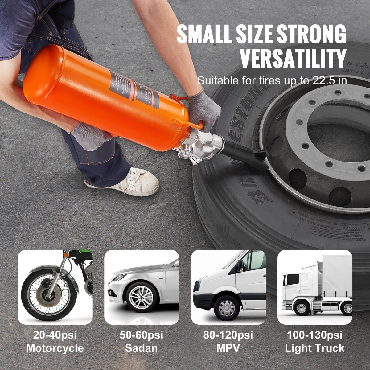 Tire Bead Setter, 8L Capacity, 120 PSI Air Bead Blaster, Handheld & Portable Inflation Device, 85-116 PSI for Trucks, Tractors, ATVs & Cars