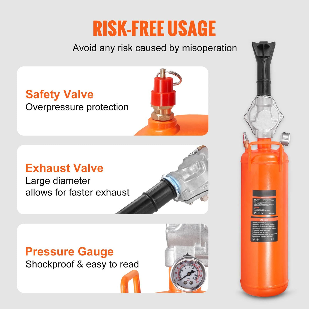 Tire Bead Setter, 8L Capacity, 120 PSI Air Bead Blaster, Handheld & Portable Inflation Device, 85-116 PSI for Trucks, Tractors, ATVs & Cars