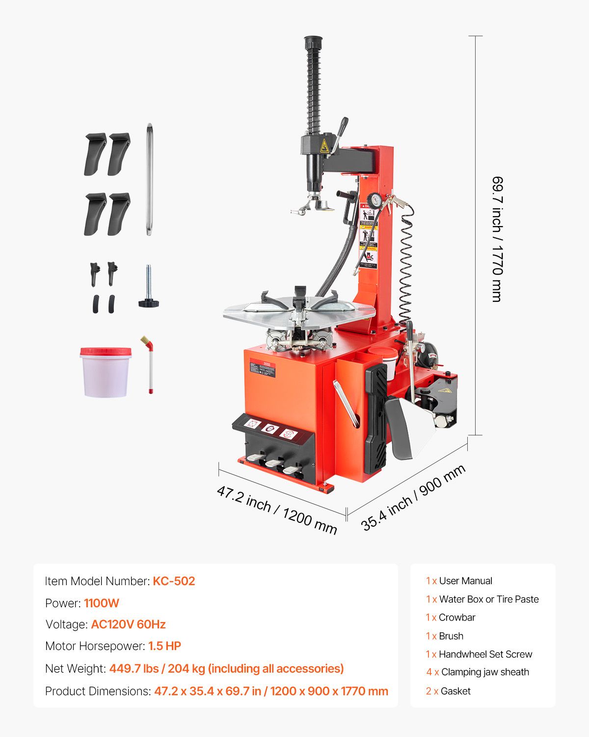 Tire Changer Machine, 1.5HP Copper Motor, Durable Tire Changer with Air Pressure Gauge & Clamping Jaw Sheath, Pedal Operated Tire Changer with Thickened Chuck, Fit for Sedans/SUVs/Pickup Trucks