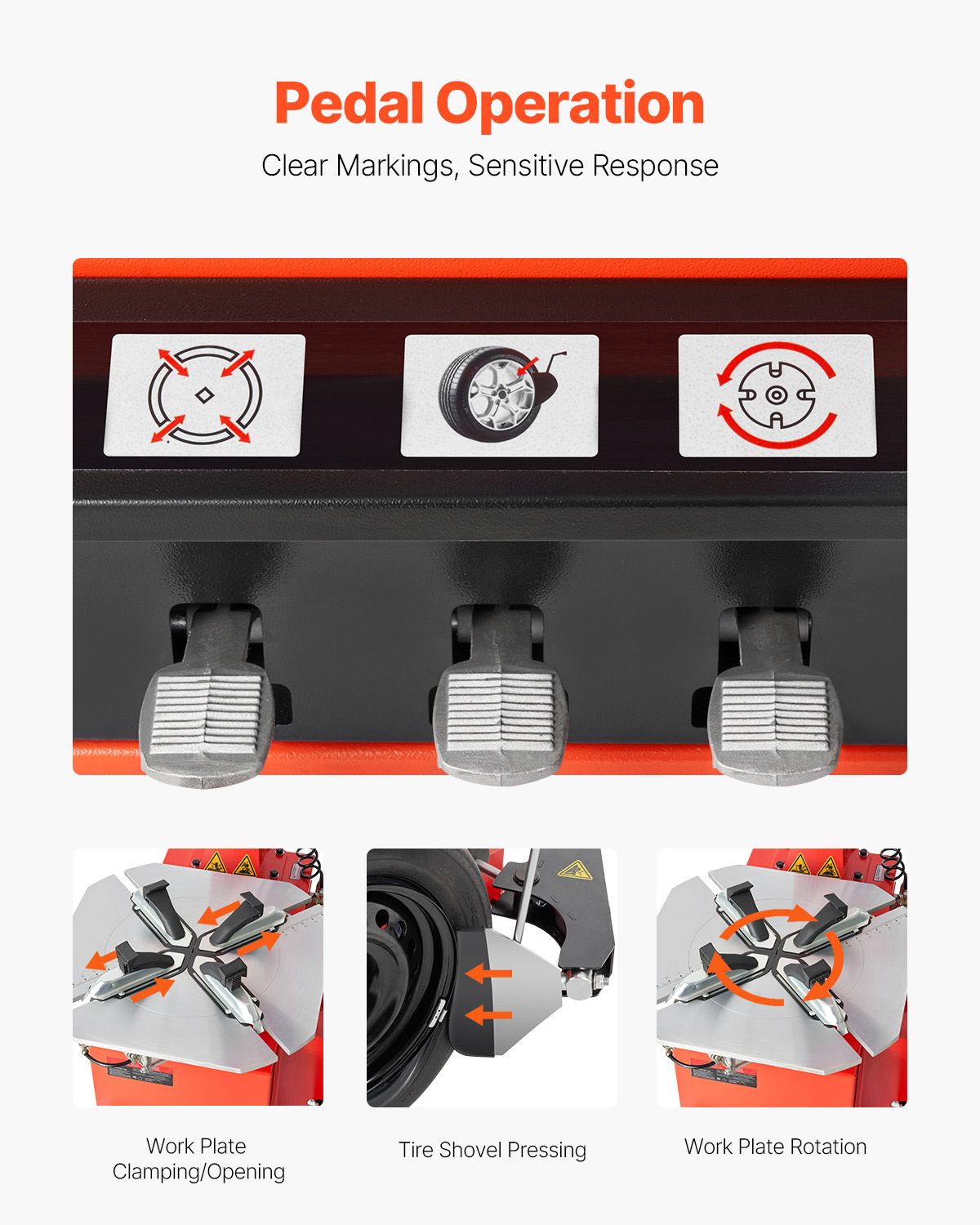 Tire Changer Machine, 1.5HP Copper Motor, Durable Tire Changer with Air Pressure Gauge & Clamping Jaw Sheath, Pedal Operated Tire Changer with Thickened Chuck, Fit for Sedans/SUVs/Pickup Trucks