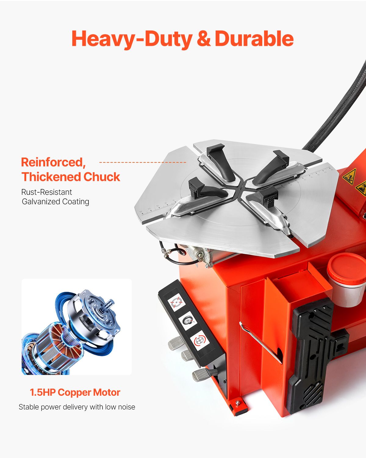 Tire Changer Machine, 1.5HP Copper Motor, Durable Tire Changer with Air Pressure Gauge & Clamping Jaw Sheath, Pedal Operated Tire Changer with Thickened Chuck, Fit for Sedans/SUVs/Pickup Trucks