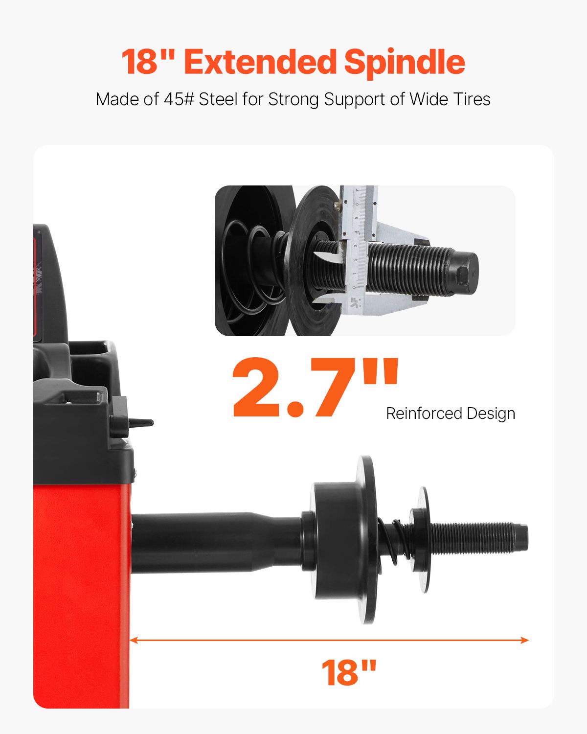 Tire Changer Machine, 18" Spindle, Durable Tire Balancer with 4 Size of Conic & 45# Steel, Reinforced Tire Balancer with Complete Measuring Tools & Multi-Compartment, Fit for 1.5"-18" Wide Tire
