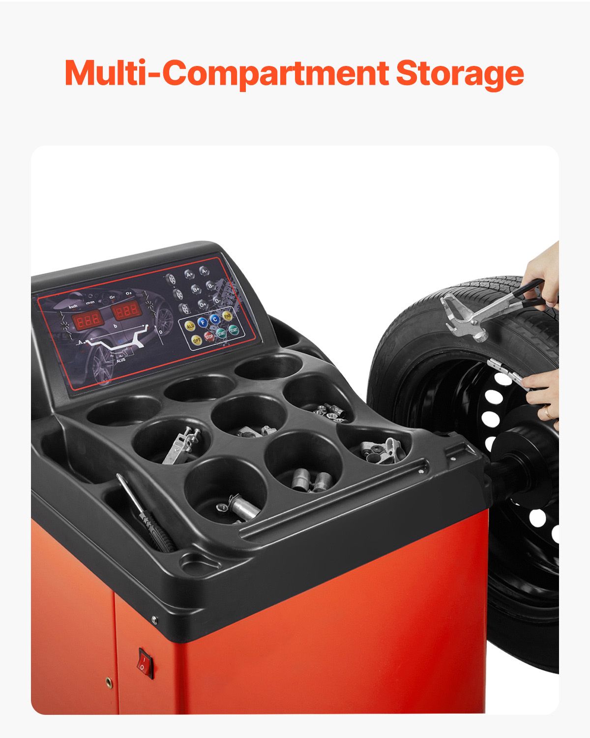 Tire Changer Machine, 18" Spindle, Durable Tire Balancer with 4 Size of Conic & 45# Steel, Reinforced Tire Balancer with Complete Measuring Tools & Multi-Compartment, Fit for 1.5"-18" Wide Tire