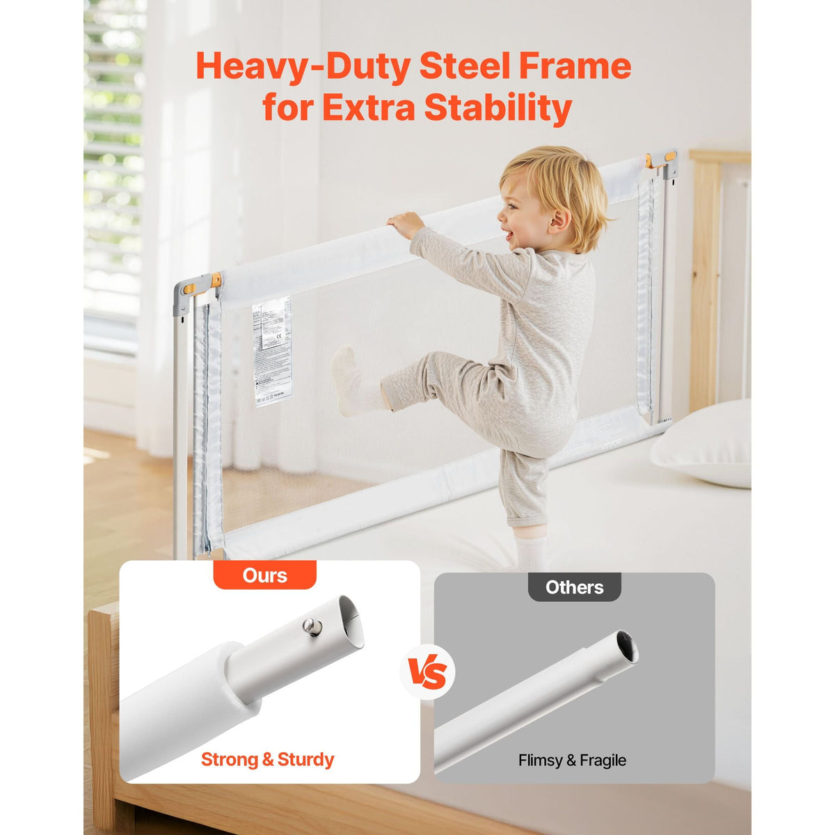 Toddler Bed Rail, Kids Beds Guard Rail with Reinforced Iron Pipe and Oxford Cloth, Adjustable Height Bed Side Railing, Portable Guard Bumper Barrier for Crib, Bunk, 78.74 x 35.04 in, 1 Piece