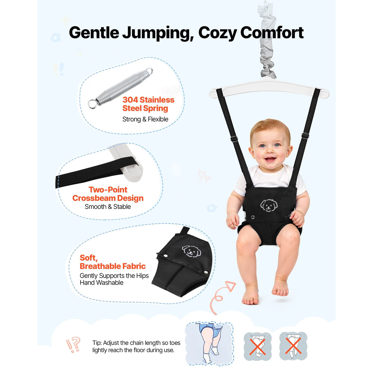 Toddler Swing and Jumper, 2 in 1 Swing Set and Bouncer, Soft Cushion with Foldable A-Frame Metal Stand, Heavy-Duty Thick Ropes, Easy to Install and Store, for Indoor or Outdoor Play, Black