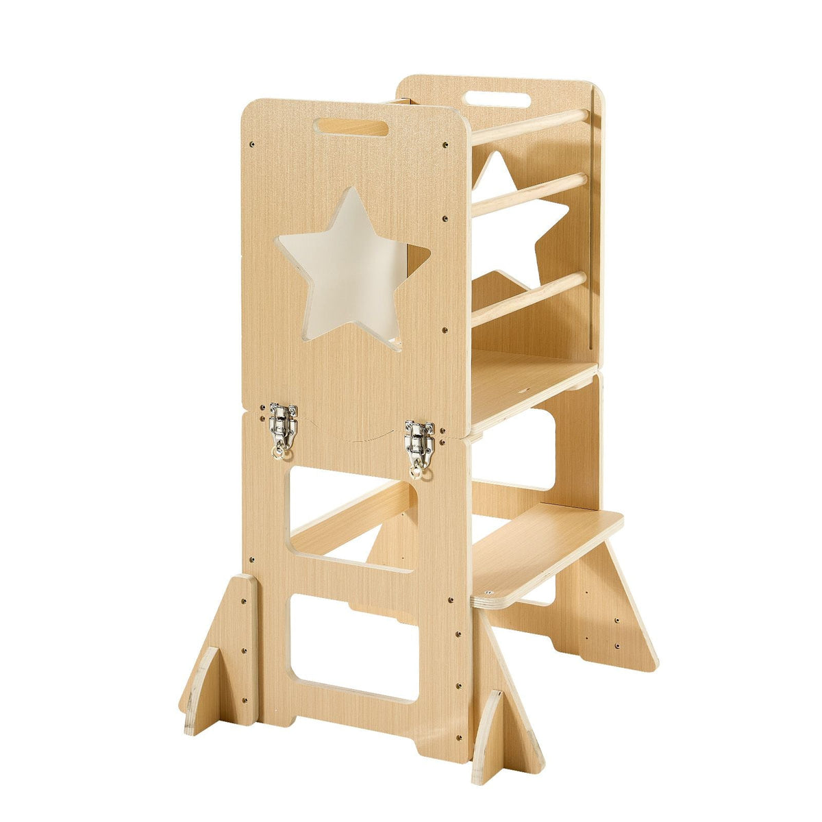 Toddler Tower, Wooden, 4 in 1 Kitchen Step Stool for Kids 1-5, Montessori Weaning Table and Chair Set, Learning Standing Tower with Chalkboard, Easy to Clean, for Bathroom and Kitchen Counter