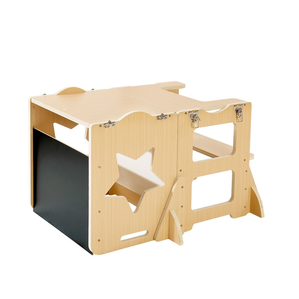 Toddler Tower, Wooden, 4 in 1 Kitchen Step Stool for Kids 1-5, Montessori Weaning Table and Chair Set, Learning Standing Tower with Chalkboard, Easy to Clean, for Bathroom and Kitchen Counter