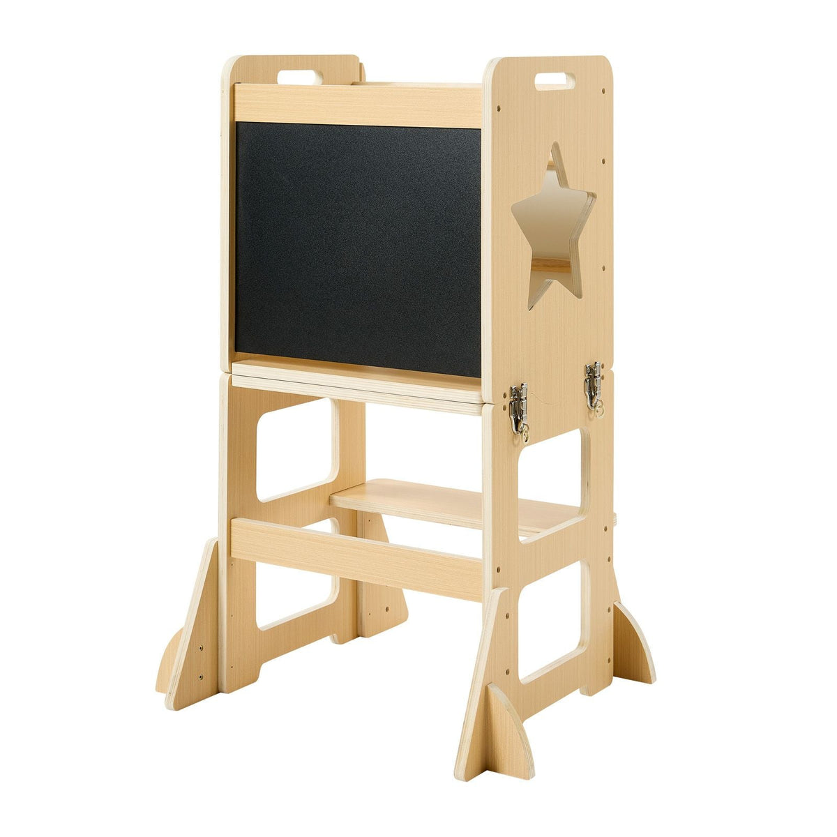Toddler Tower, Wooden, 4 in 1 Kitchen Step Stool for Kids 1-5, Montessori Weaning Table and Chair Set, Learning Standing Tower with Chalkboard, Easy to Clean, for Bathroom and Kitchen Counter