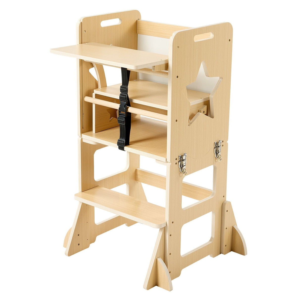 Toddler Tower, Wooden, 6 in 1 Kitchen Step Stool for Kids 1-5, Montessori Weaning Table and Chair Set, Learning Standing Tower with Blackboard & Feeding Tray, for Bathroom and Kitchen Counter