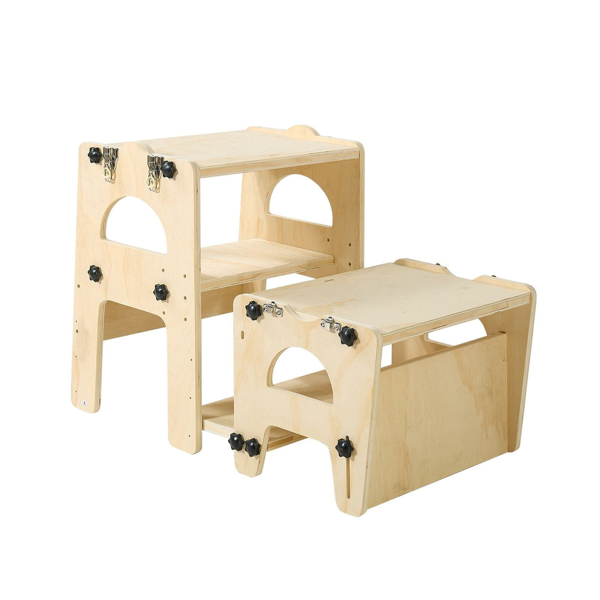 Toddler Tower, Wooden, Adjustable Kitchen Step Stool for Kids 1-5, Montessori Weaning Table and Chair Set, Learning Standing Tower with Chalkboard, Backrest, for Bathroom and Kitchen Counter