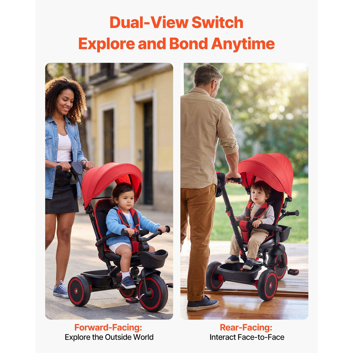 Toddler Tricycle & Stroller for 1-5 Year Old, 6-in-1 Kids Trike with Parent Push Handle, Canopy, Adjustable Seat and Storage, Tricycle for Toddlers, Birthday Toy for Boys and Girls, Red/Black